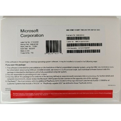 Microsoft Windows 10 Home 32 บิต / 64 บิต OEM Packge